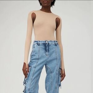 NWT ANDREADAMO Cutout Sculpting Bodysuit in Neutral